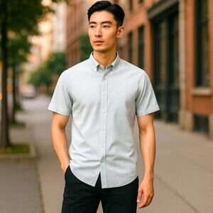 Cremieux Premium Men’s Stretch Blue Print Button Up Short Sleeve Shirt Large NWT